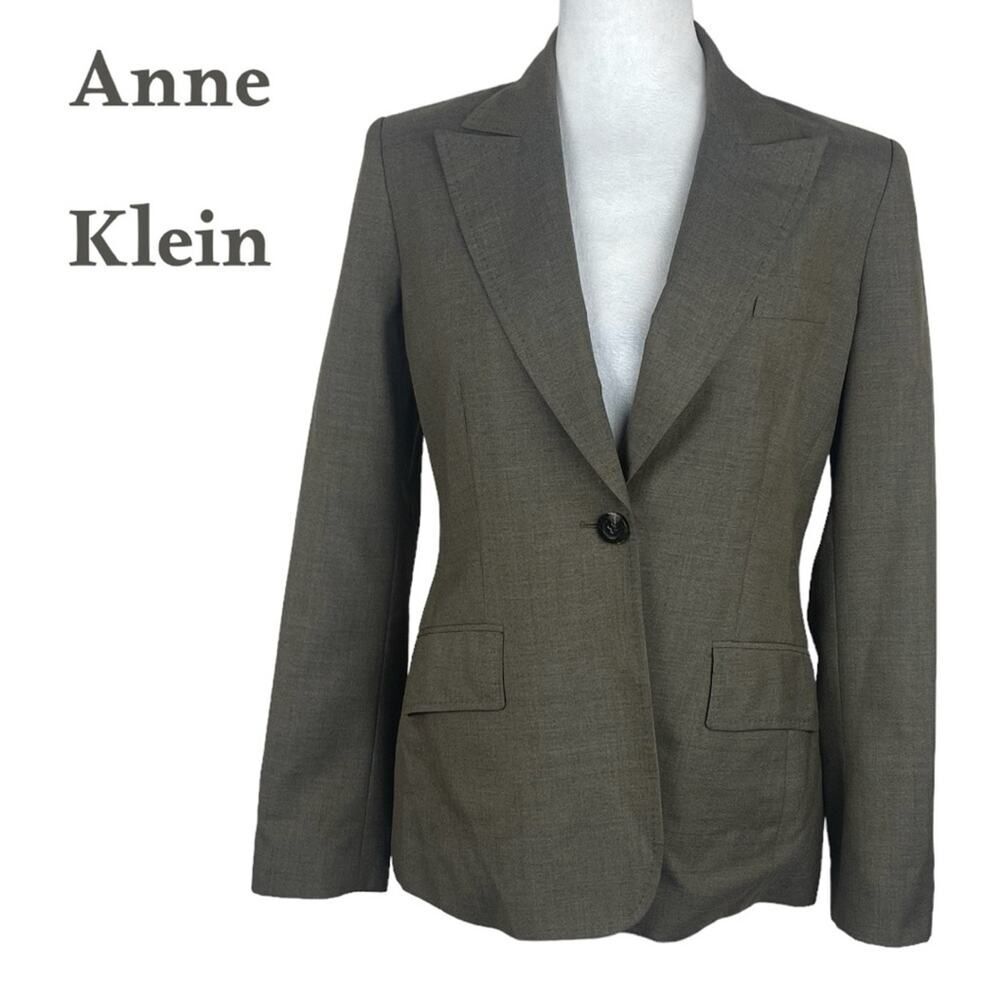 Anne Klein Taupe Smooth Wool Academia Office  Blazer Size 6